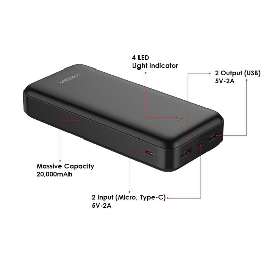 Външна батерия VEGER 20000 mAh 2A A20