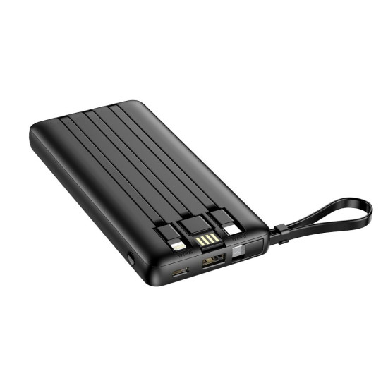 Външна батерия VEGER 10000 mAh с вградени кабели Micro USB / Type C / Lightning C10 (W1116)