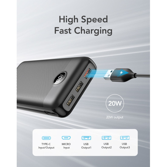 Външна батерия VEGER 30000 mAh PD QC3.0 3A 20W L30 (W3008PD)