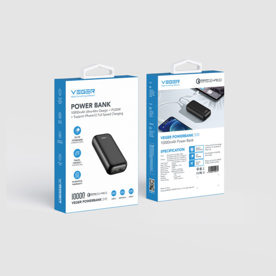 Външна батерия VEGER 10000 mAh PD QC3.0 3A 20W S10 (W1135)